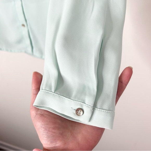 MANGO Button Down Shirt Blouse Sheer Crepe Long sleeve Mint green size XS - Picture 8 of 11